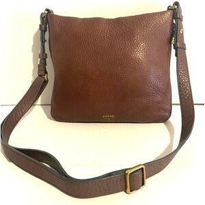 Fossil Brown distressed crossbody Leather Bag with Gold Accents